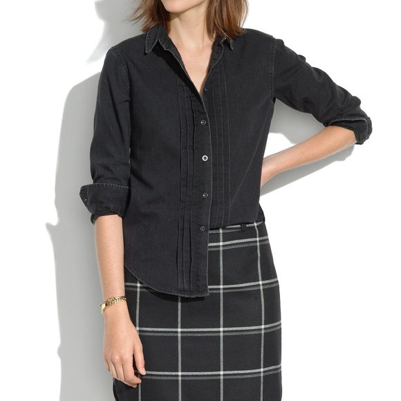 Madewell Tops - Madewell Lead Wash Chambray Pintuck Shirt M K004
